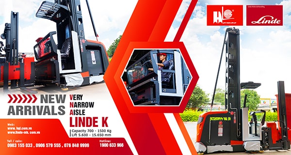 Xe nâng VNA Linde K (Đức) nâng hàng lên đến 15m, mới 100% đã về Việt Nam